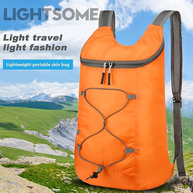 16L Hiking-Daypack Lightweight-Foldable Travel-Backpack Water-Resistant Camping Outdoor Packable Easy Carry-on Bag (Orange)