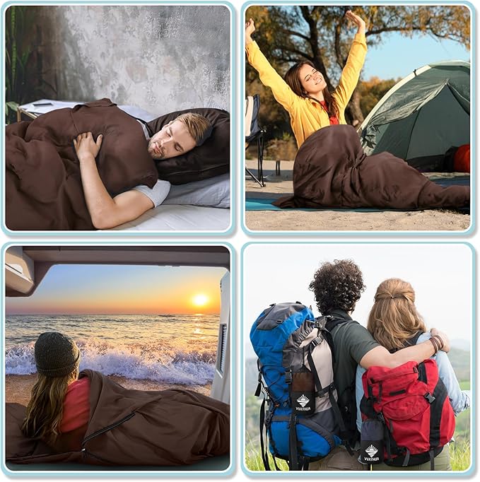 Sleeping Bag Liner, Sleep Sack Travel Sheets, Two-Way-Zipper Expose Feet Separately, Portable Single Camping Sheet for Hotel,Hostels,Business Trips