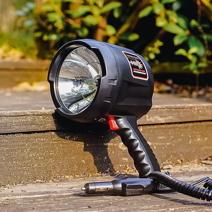 GOODSMANN HID Handheld Adjustable Spotlight/Floodlight 2000 Lumen 12V Plug in Spotlights for Boat Marine Corded Spot Light 929 Yards Car Charger Searchlight for Hunting/Camping/Hiking/Garage/Fishing
