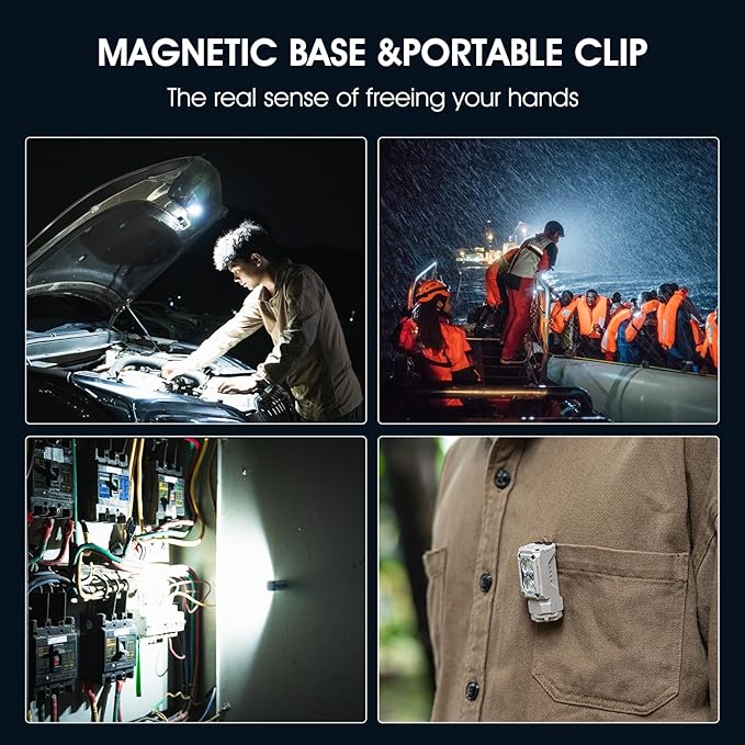 WUBEN E7 1800 Lumen Rechargeable Mini Flashlight with Magnet - Super Bright 6 Modes Khaki EDC Flashlight, Typ-C Rechargeable LED; IP68 Pocket Flashlight for Headlamp Use, Rescue, Camping