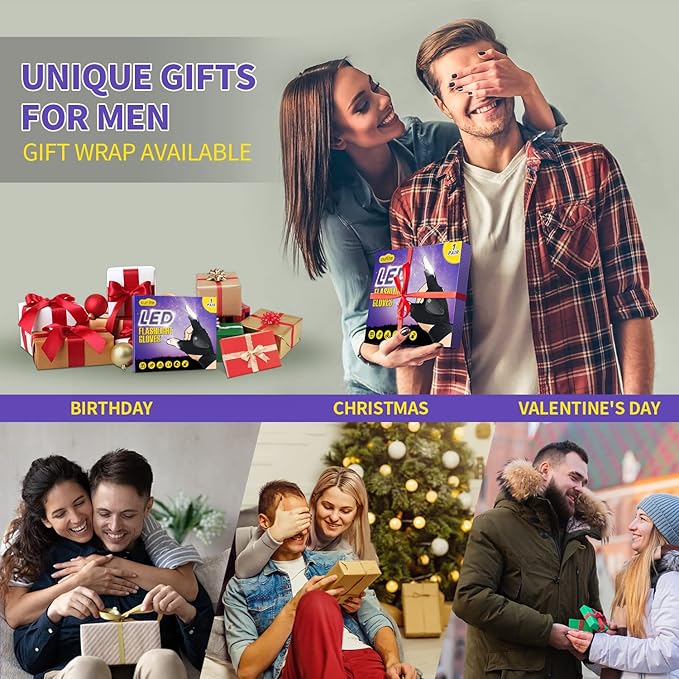 Rechargeable Led Flashlight Gloves, Birthday Fathers Day Gift from Daughter Son Wife, Unique Camping Gadgets Led Gloves for Men Mechanic Car Guy Repairing