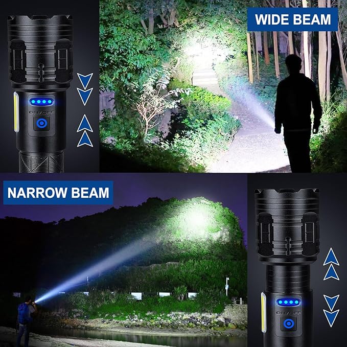 Rechargeable LED Flashlights High Lumens 2 Pack, 900000 Lumen Super Bright Flashlight with USB Cable, 7 Modes Powerful Flashlight Waterproof Flash Light for Home Emergencies Camping