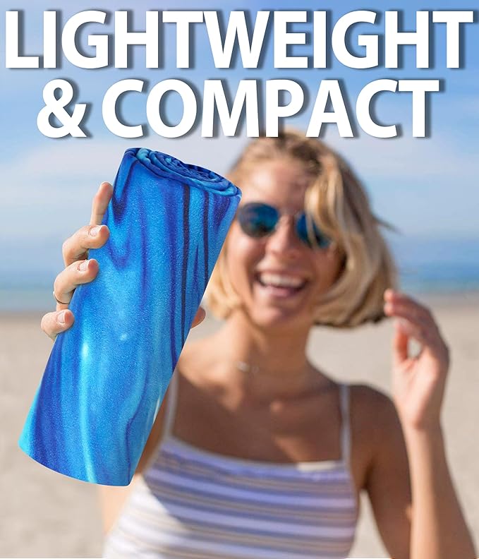 Microfiber Beach Towel – Quick Dry Lightweight Sand Free Oversized Large Towel Accessories Travel Must Swim Pool Yoga Camping Summer Cruise Ship Essentials Compact Sandproof Gift Blue Marble(71" 32")