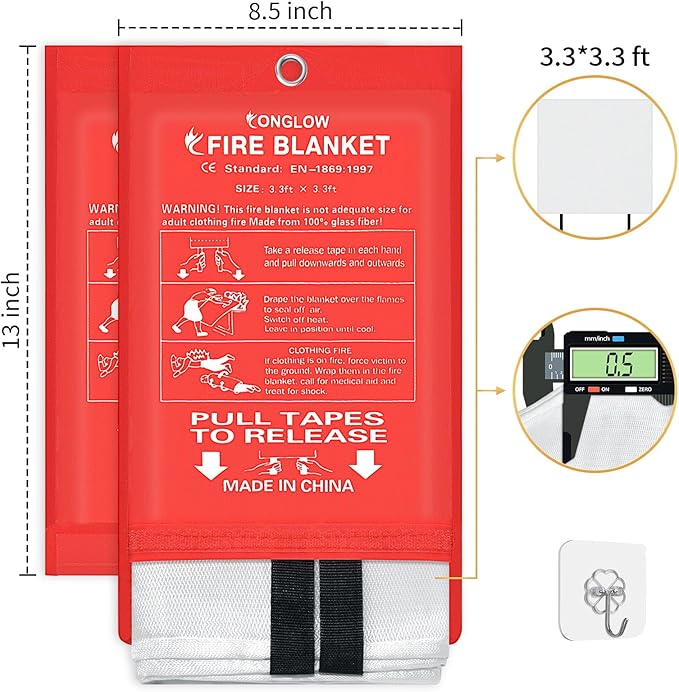 Emergency Fire Blanket, 4Pack Fire Blanket for Home and Kitchen, Fiberglass Fire Extinguisher Blanket, Suppression Flame Retardant Blanket Fire Safety Blanket for Fireplace (4 Pack)