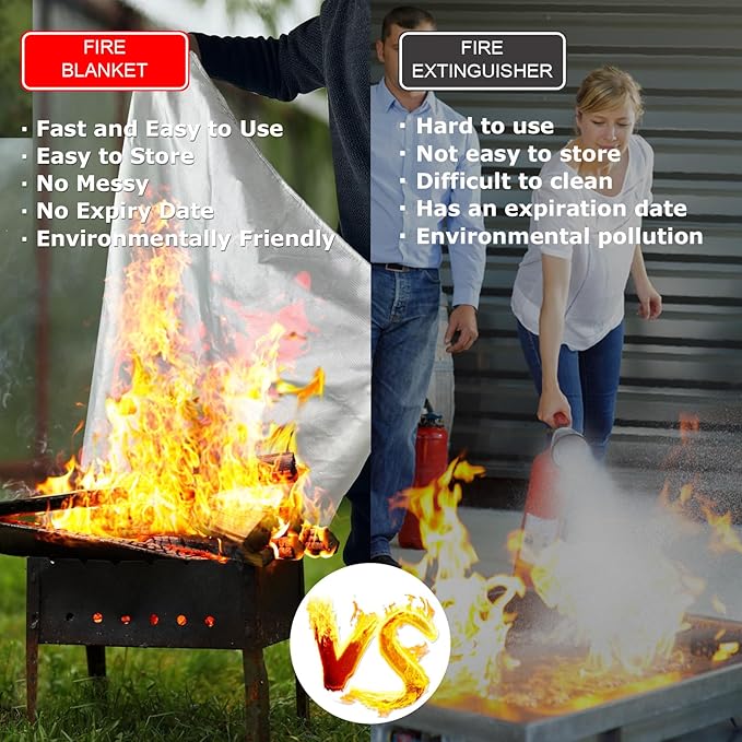 Emergency Fire Blanket for Kitchen Home - 2 Pack Fiberglass Fire Suppression Blanket Fireproof Blanket for House, Camping, Car, Fireplace, Grill, BBQ 40x40 inch