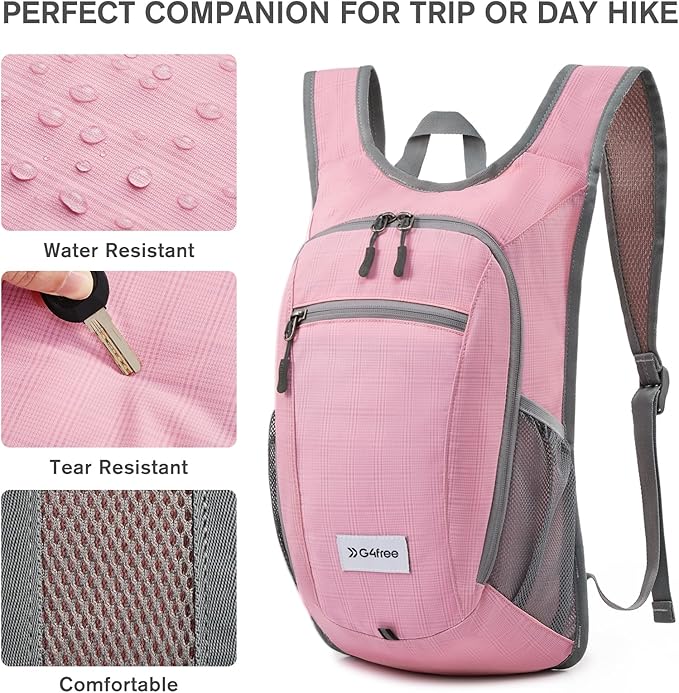 G4Free 10L/15L Hiking Backpack Lightweight Packable Hiking Daypack Small Travel Outdoor Foldable Shoulder Bag(Pink)