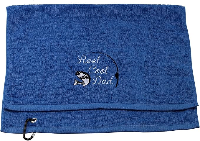 Fishing Towel Fisherman Gift Reel Cool Dad Papa Embroidered Towel with Clip