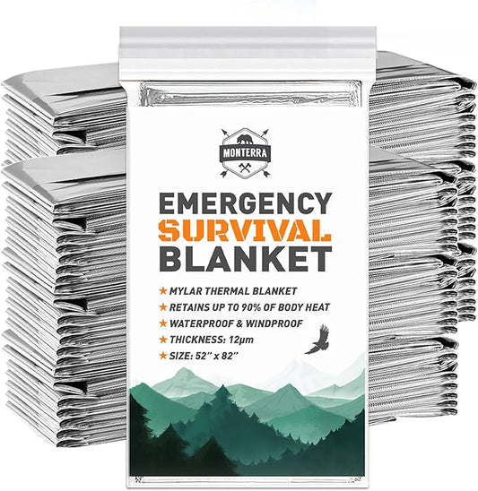 Emergency Blankets for Survival, 25 Pack, Mylar Foil Blankets, Thermal Space Blanket, Car Supplies, Camping Accessories, Hiking, Outdoor Gear and Equipment, Bug Out Bag.