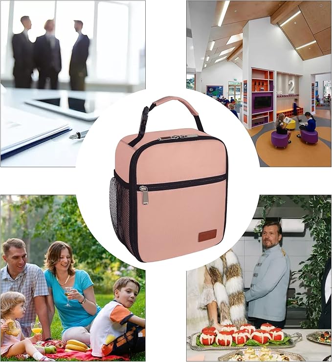 Femuar Lunch Box for Men Women Adults Small Lunch Bag for Office Work Picnic - Reusable Portable Lunchbox, Light Pink