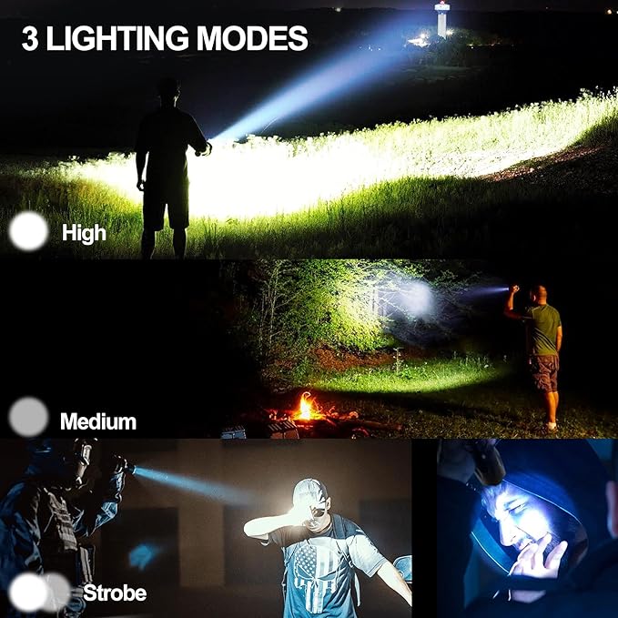 Worlds Smallest Brightest Flashlight High Lumen 5000 Military Rechargeable Zoom Searchlights Lantern Combo with Red Light Optional for Kids Camping Hiking Daily Use Car Hunting Fishing, Black