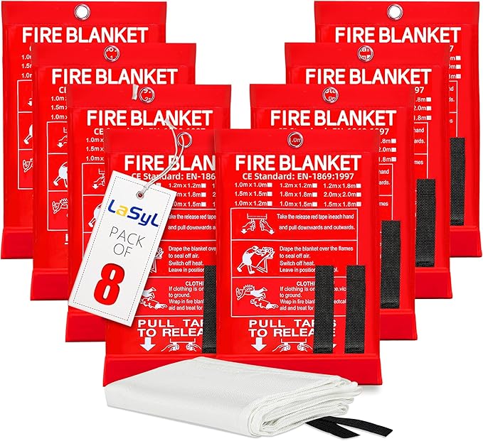 LaSyL Fire Blanket Emergency for Home, 40" x 40"(Pack of 8), Fire Supression Blanket Good for Home Safety, Kitchen, and Camping,Hurricane Preparedness Items