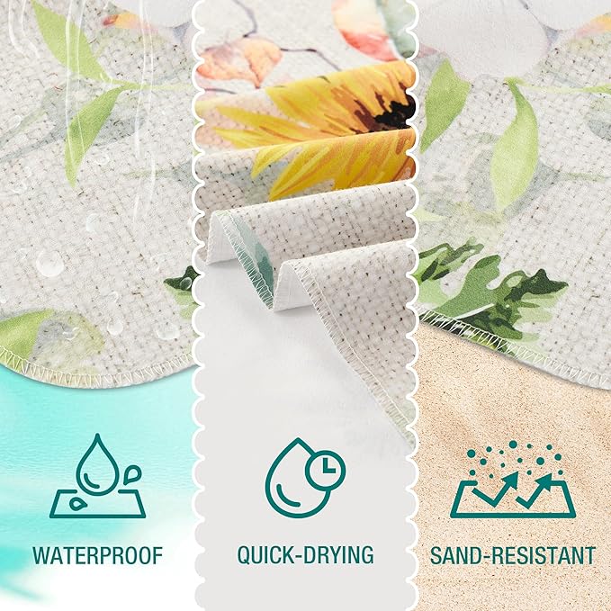 HYSEAS Lightweight Ultra-Thin Beach Towel, Oversized 63"X35" for Adult - Sand Free, Quick Dry, Ideal for Swimming, Beach, Yoga, Travel, Camping, Essential Beach Accessory & Vacation Gift, Sunflower