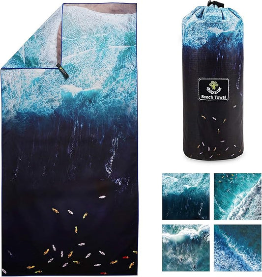 4Monster Microfiber Beach Towel Quick Dry,Super Absorbent Lightweight Travel Towel for Swimmers, Sand Free Camping Towel, Beach Towels for Pool, Swim, Water Sports,Yoga,Gym,Backpacking