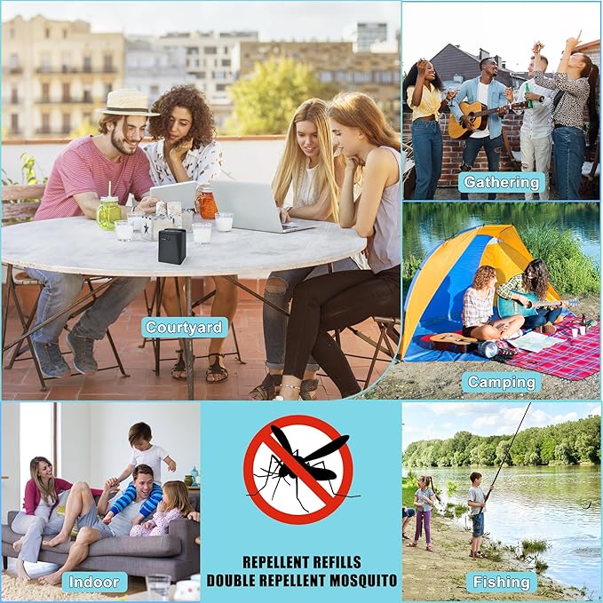 Mosquito Repeller Rechargeable 10000mAh Indoor Outdoor with 20' Mosquito Protection Zone,includes 280 Hr Working Refill (1 bottle Refill and 20 Pcs Refill)