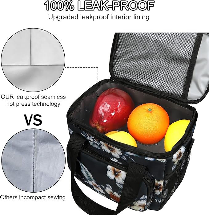Femuar Lunch Bags for Women/Men, Insulated Lunch Bag for Work Office Picnic - Lunch Cooler Bag Leakproof Lunch Box with Adjustable Shoulder Strap - Hibiscus