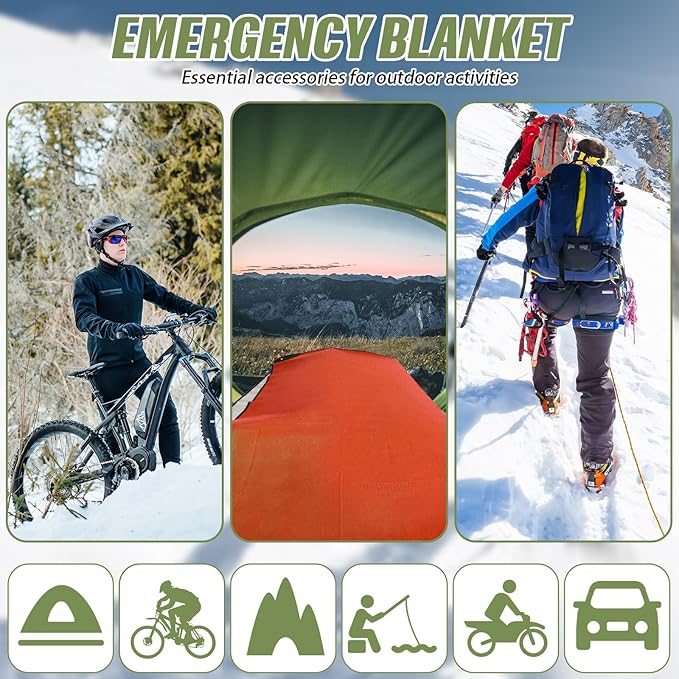 Kanayu 4 Pcs Emergency Blankets Thermal Survival Blankets 82 x 60 Inch, Heavy Duty Emergency Poncho Tarp Reusable Waterproof Emergency Blanket for Car, Camping, Hiking(Olive Green, Orange)