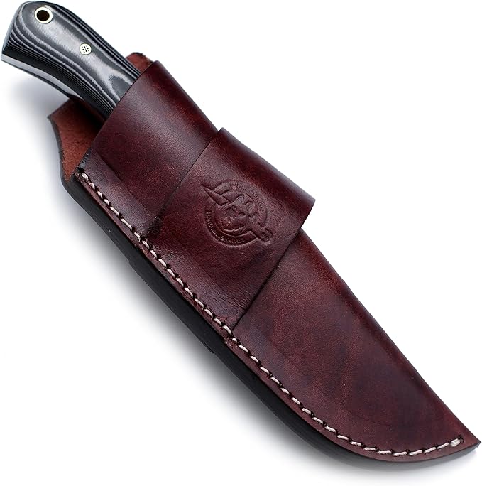 Handmade Damascus Steel Knife Bowie for Hunting,Survival,Camping,Bushcraft,and Fishing Fixed Blade with Drop Point Full Tang Micarta Handle, Leather Sheath - WKD-782