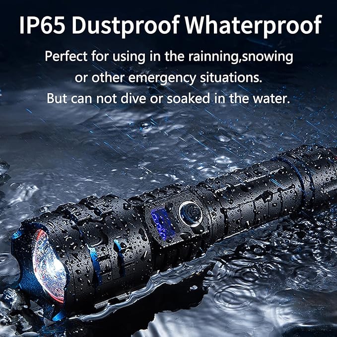 Flashlight High Lumens Rechargeable, Super Bright 100000 Lumen Xhp70.2 FlashLights, LED High Power Tactical Brightest Waterproof FlashLights, Handheld Emergency Flashlights for Camping Hiking