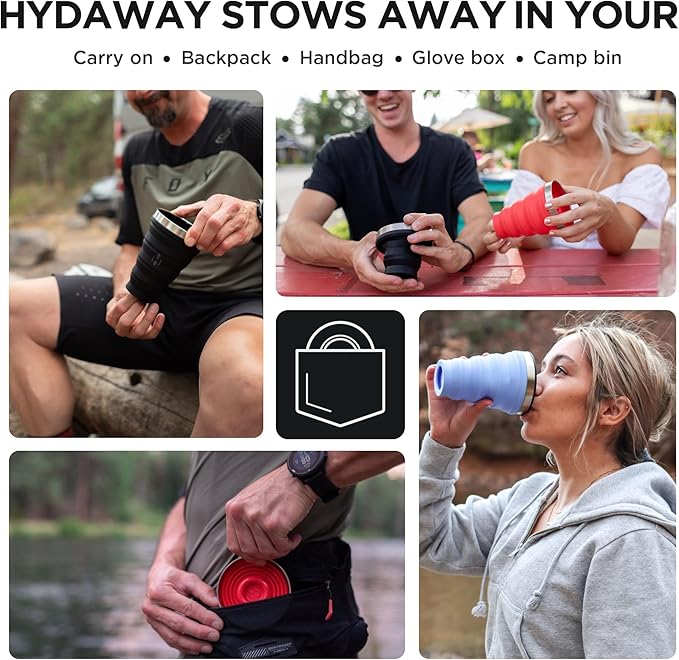 HYDAWAY Collapsible Pint - 16 oz, Silicone & Steel Rim I Collapsible Cup for Beer, Water & Soda, Portable Drinking Cup for Party, Camping, Backpacking & Hiking, Folding Travel Cups Collapse to 1-inch