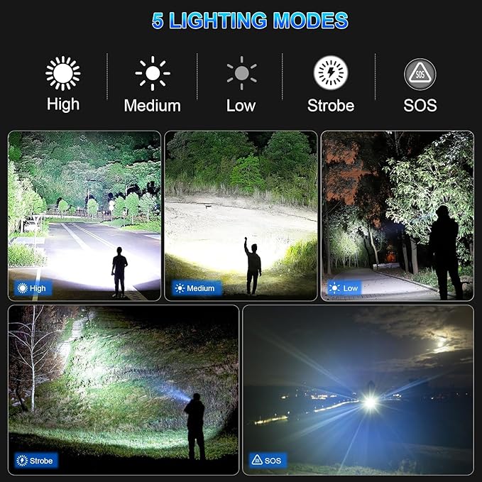 Flashlights High Lumens Rechargeable 2 Pack,990000 Lumens Super Bright Flashlight, Powerful Led Flashlight with 5 Modes & IPX6 Waterproof, Brightest Handheld Flashlights for Home, Camping, Hiking