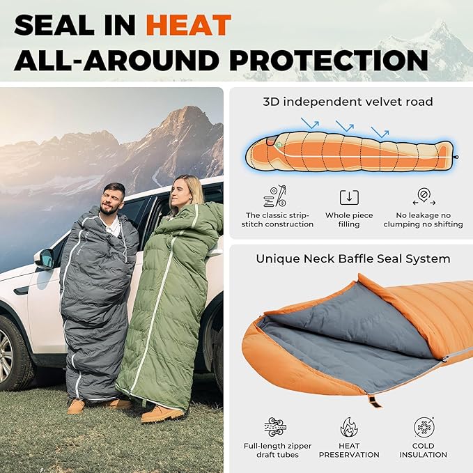 KingCamp Sleeping-Bags Down Sleeping Bag for Adults, Recycled 700 FP Cold Weather 3-4 Season Sleeping Bag