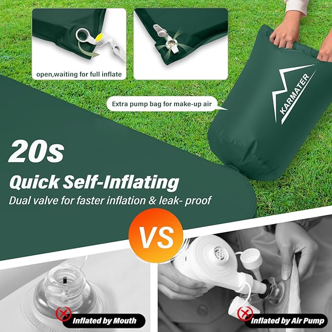 Self Inflating Sleeping Pad for Camping - 3.1" Thick Foam Sleeping Pad with Inflatable Bag, Lightweight Inflatable Camping Mattress Pad for Car Camping Backpacking Hiking Camping Mat(Green)