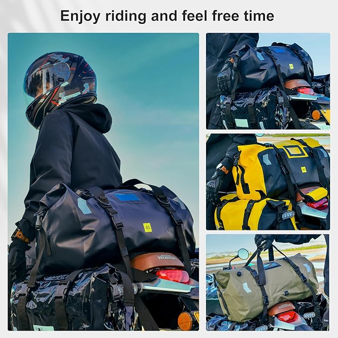 Waterproof Duffel Bag,Roll-Top Heavy Duty Dry Duffle Bag,Motorcycle Dry Bag,with Quick-fixed Straps,with Large Storage Space, Perfect for Traveling, Camping, Kayaking, Fishing & Canoeing (black, 40L)