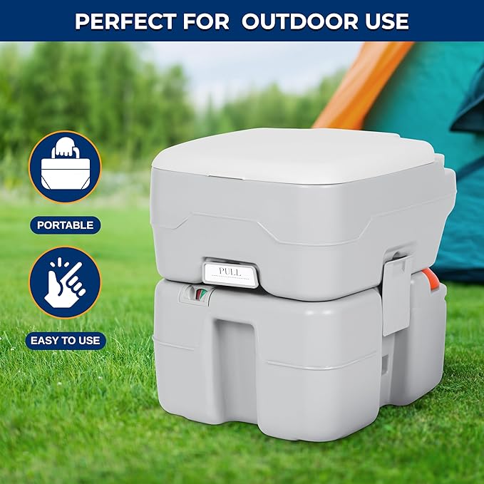 SereneLife 20L Portable Toilet for Adults, Leak Proof Camping Toilet with Detachable Waste Tank, Ideal For Camping and Other Recreational Activities, Durable and Comfortable Toilet Seat, 120 Flushes