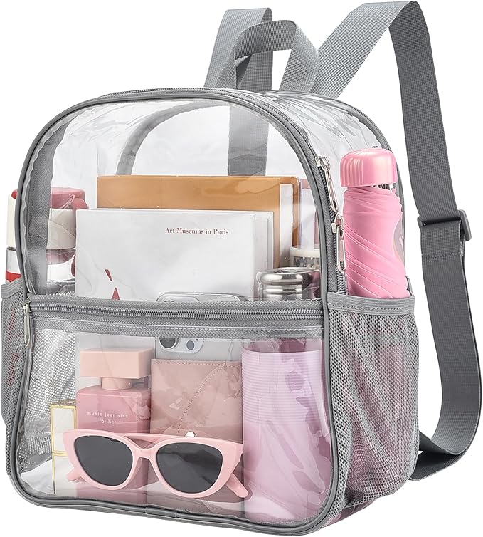 Oraben Clear Backpack for Stadium Events Clear Stadium Backpack 12x6x12 Bag (Nylon Shoulder Straps, Grey)