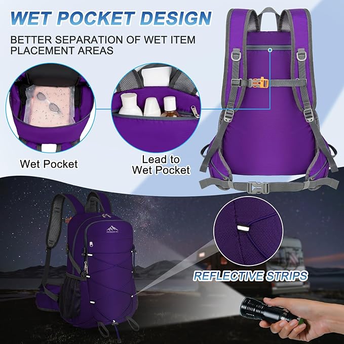 BKNOOU 40L Lightweight Hiking Backpack Packable Camping Backpack Waterproof Hiking Daypack Men Women Foldable Travel Daypack