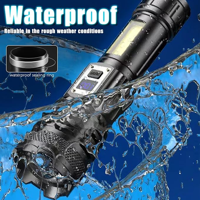 MODOAO LED Flashlights - High Lumens Camping Flashlights with COB Sidelight, Zoomable Beam - Powerful and Bright for Outdoor Use (1 Pack)