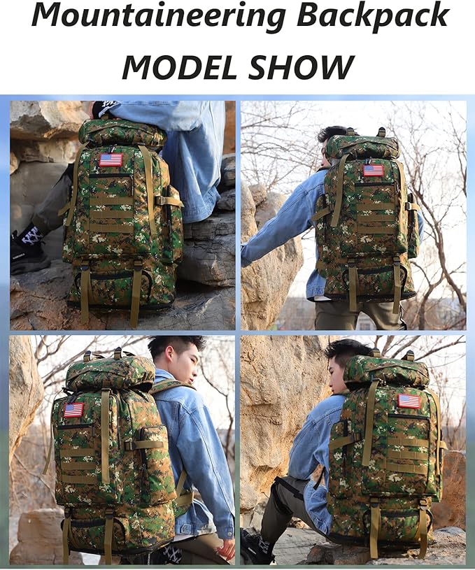 100L Hiking Camping Backpack Tactical Backpack for Men and Women Large Survival Hunting Waterproof Backpack Molle Rucksack Military Camping Backpacking Daypack''