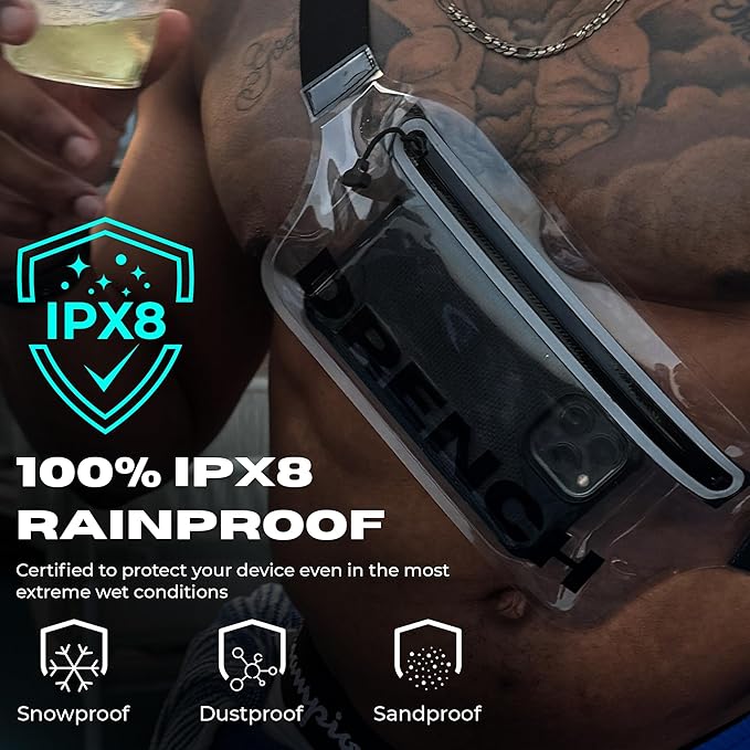 Drench Clear Waist Bag – Stadium Approved, Touchscreen Friendly, Water-Resistant Zipper, Fits iPhone 15, 14, 13, Samsung Galaxy S23, Pixel 8 – Small Concert Bag for Events, Airports, Casual Fashion