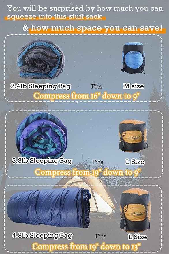 Frelaxy Compression Sack, 40% More Storage! 11L/18L/30L/45L/52L Compression Stuff Sack, Water-Resistant & Ultralight Sleeping Bag Stuff Sack - Space Saving Gear for Camping, Hiking