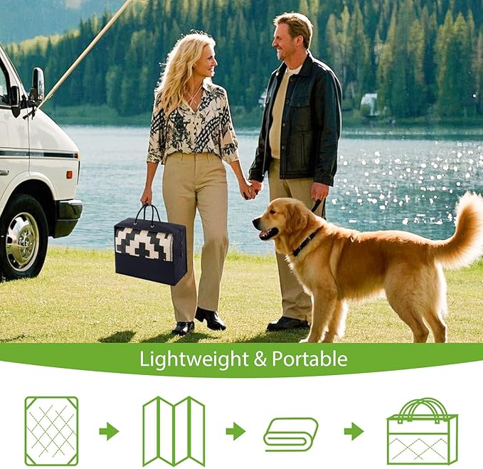 Smiry Waterproof Outdoor Rug 8x10 ft, Reversible Plastic Straw Patio Camping Rugs, Outdoor Indoor RV Mat Carpet for Patio, Outside Entry, Backyard, Deck, Bench, Picnic, Camper, Black & Beige