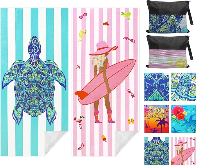 2 Pack Microfiber Beach Towel, 71"x32" XL Oversized Sand Free Beach Towels Blanket Soft & Absorbent for Adults Women Men Beach Pool Camping Travel Yoga Vacation Essentials Accessories Gifts