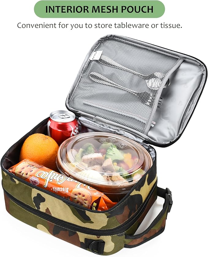 Tirrinia Expandable Insulated Lunch Bag, Leakproof Flat Lunch Cooler Tote with Shoulder Strap for Men and Women, Suitable for Work & Office, Camo