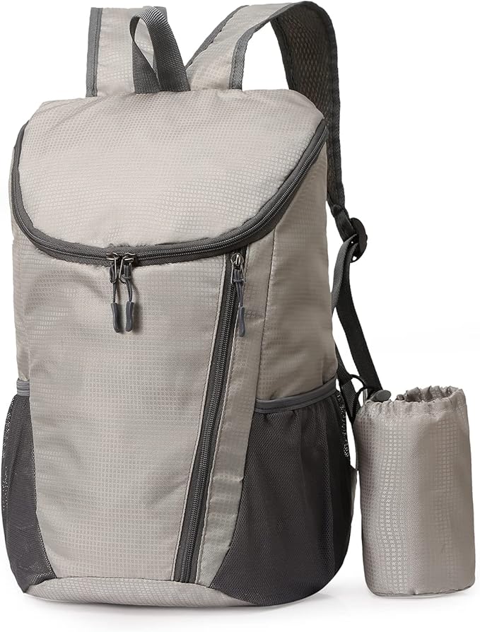 Hiking Backpack, Waterproof and Wear-resistant Lightweight Backpack Packable,Outdoor Travel Camping Daypack Foldable-GERY