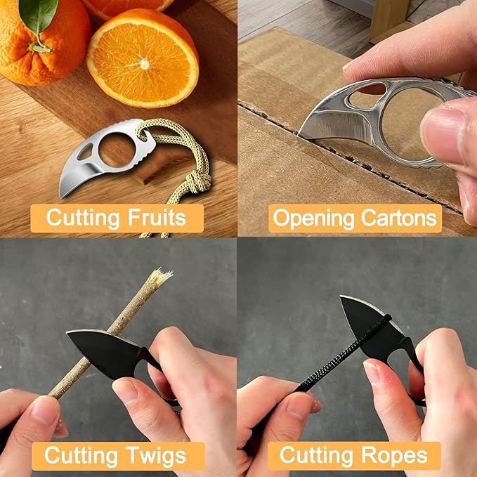 2PCS EDC Utility Mini Pocket Knife with Sheath and Rope, Ultra Small Tactical Fixed Blade Knife Cute Box Cutter, Perfect for Outdoor Camping, Survival, Hiking, Gifts for Men and Women