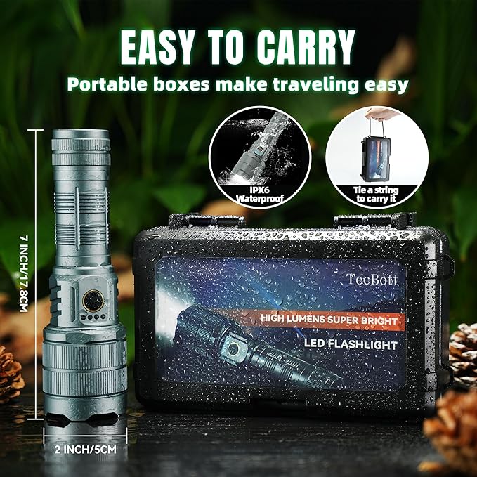 Flashlights High Lumens 900000 LED Rechargeable Tactical Flashlight Zoomable 3 Modes Fast Charging IPX6 Waterproof Super Bright Handheld Flashlights for Camping Hiking Outdoor and Gift