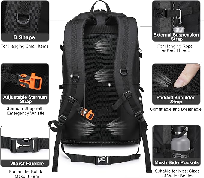 Hiking Backpack, 30L/40L/50L Expandable Hiking Backpack for Men and Women, Travel Backpack Flight Approved