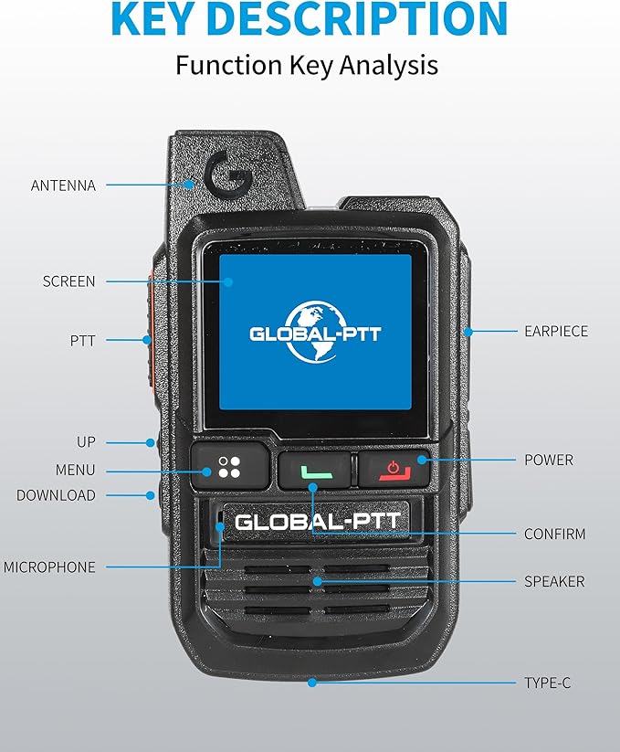 2-Pack Global Walkie Talkies with Sim Cards - Handheld PoC Two Way Radios Unlimited Range - Rechargeable PTT Push to Talk Over Cellular Radio Long Range (G0)