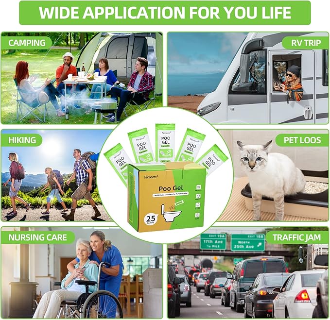 Portable Toilet Powder, Fast-Absorbing Camping Toilet Chemicals, for Camping Outdoor Recreation Portable Toilet Rapidly Biodegradable Eco Poo Gel, Liquid Waste Gelling and Deodorizing Powder