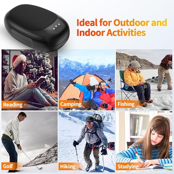 Hand Warmers Rechargeable 2 Pack, Electric Hand Warmer Reusable 4000mAh USB Portable Pocket Warmer, 10 Hrs Lasting Hand Heater for Camping Hiking Hunting Golf Ideal Warm Gift for Women Men