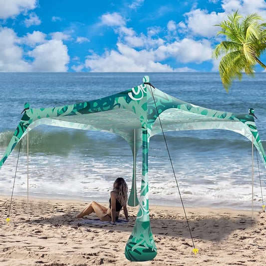 Buheco Beach Tent Pop Up Shade 7x7.5ft Beach Canopy Sun Shelter UPF50+ with 4 Foldable Poles-Portable Carrying Bag-Sand Shovel-Ground Pegs-Windproof Ropes for Outdoor Family Camping-Fishing- Picnic