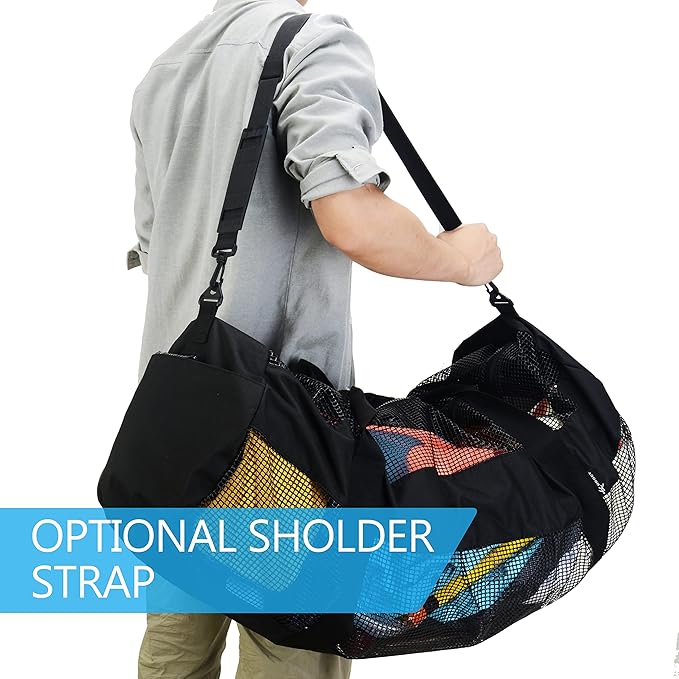 MOOCY Mesh Duffel Bag, XL Heavy Duty Beach Totes with Side Pockets and Zipper for Dive, Scuba, Diving, Snorkeling Storage | Workout, Gym, Wrestling Bag