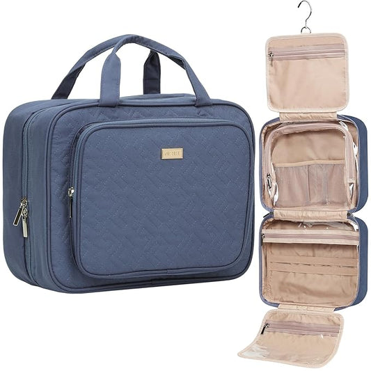 NISHEL Travel Toiletry Bag for Women Large Capacity, Makeup Essentials Organizer, Hanging Case for Accessories, Cosmetics, Aegean-Blue