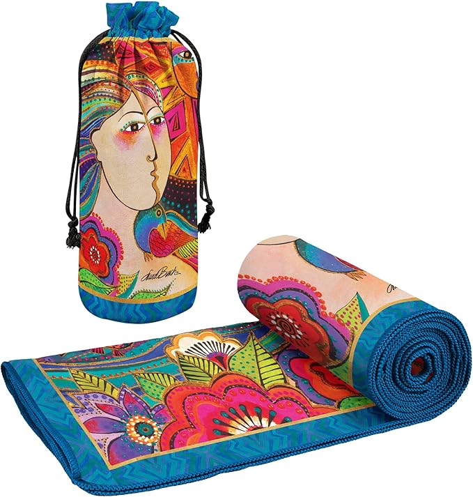 Laurel Burch Mikayla Large Oversized Microfiber Beach Towel - 40x63 Inches, Sand-Free, Quick-Drying, Ultra-Soft, Ideal for Travel, Pool, Yoga, and Camping - Includes Matching Drawstring Travel Pouch