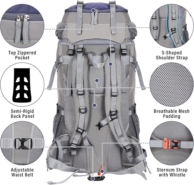 HOMIEE 50L Hiking Backpack Travel Bag Waterproof Camping Backpack with Rain Cover Lightweight Backpacking Backpack Rucksack
