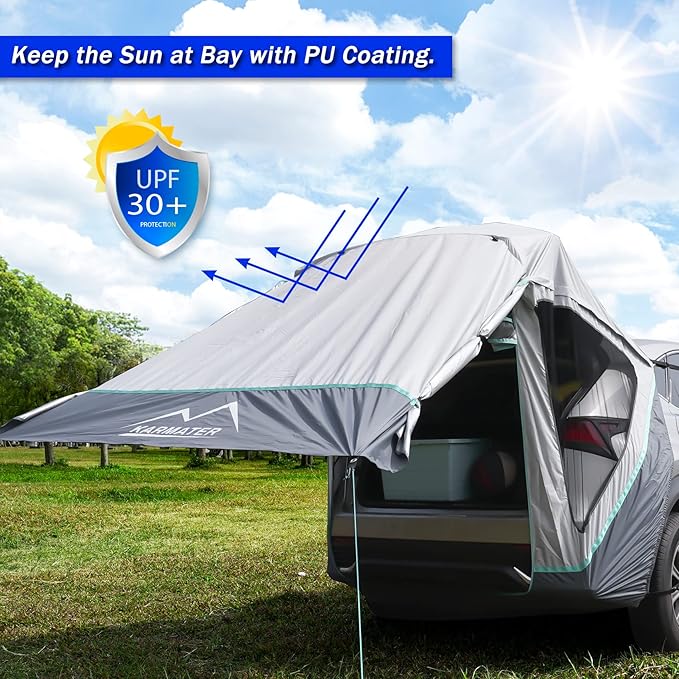 SUV Tailgate Tent with Three Sides Awning Shade & Transmittance Mosquito Net, Hatchback Camping Sunproof Car Tent, Universal SUV Windproof Car Camping Gear Tent Outdoor Travel.